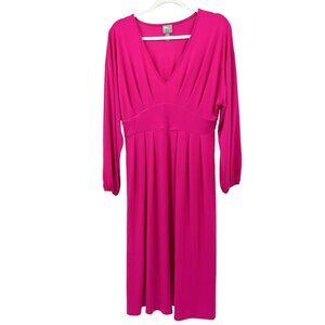 ASOS DESIGN Curve Dress Pink Blouson Sleeve Stretch V Neck  Midi Size 12‎
